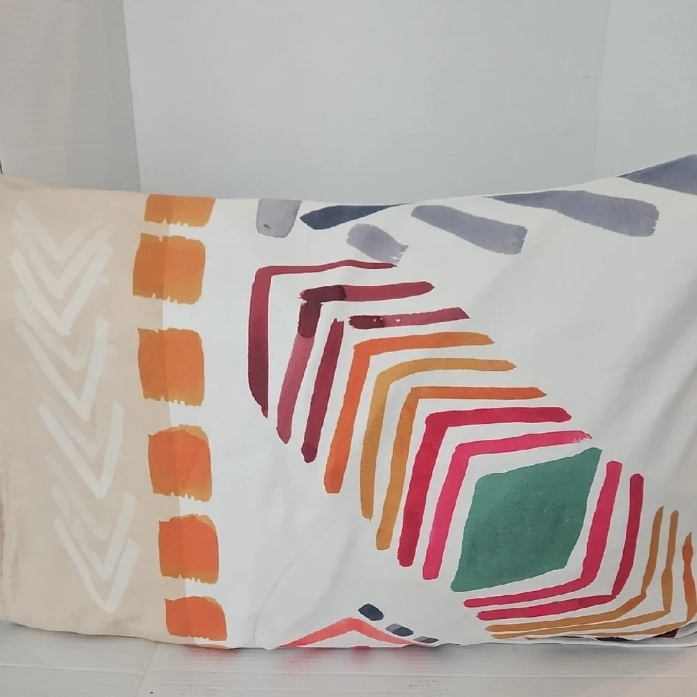 ColorFLy White Multicolor Lane Prism Retro Brushstrokes Cotton Full Duvet Set